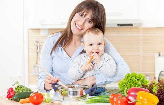 Mother and child preparing a healthy meal